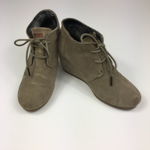 Toms Shoes - Toms Gray Suede Desert Wedge Lace-up Booties